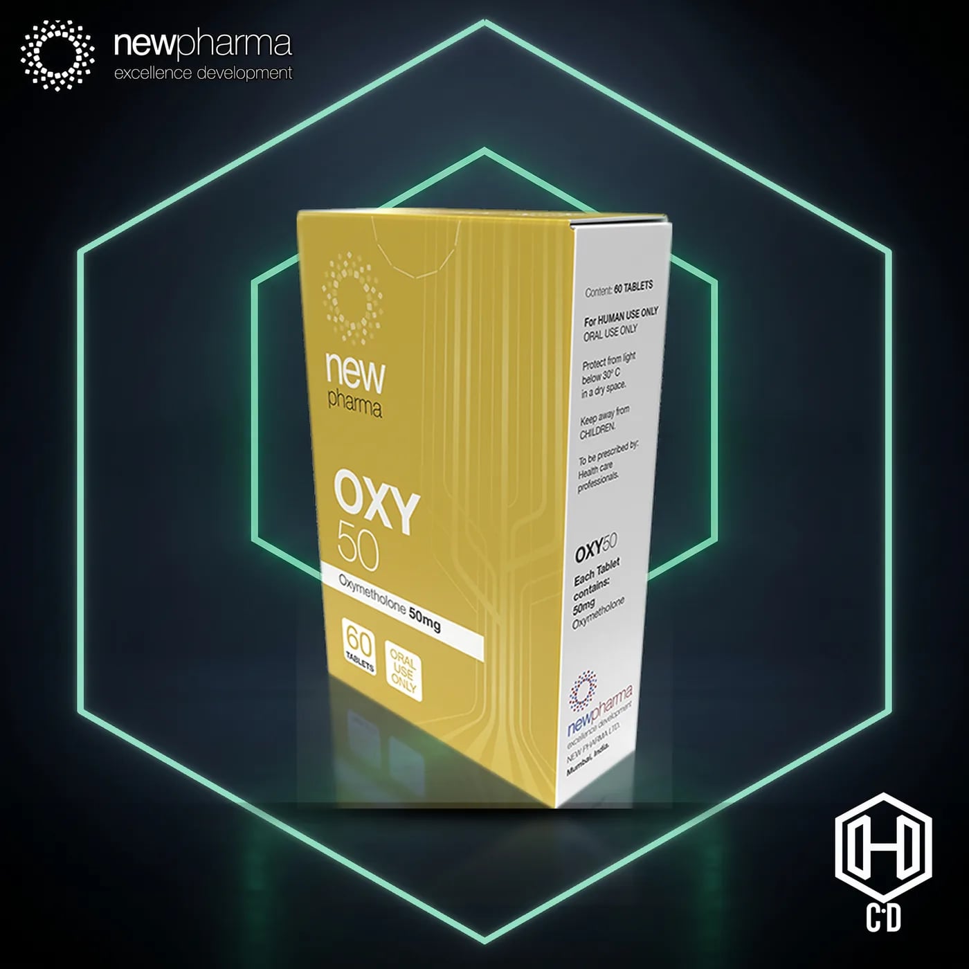 Oximetalona New Pharma — vista frontal